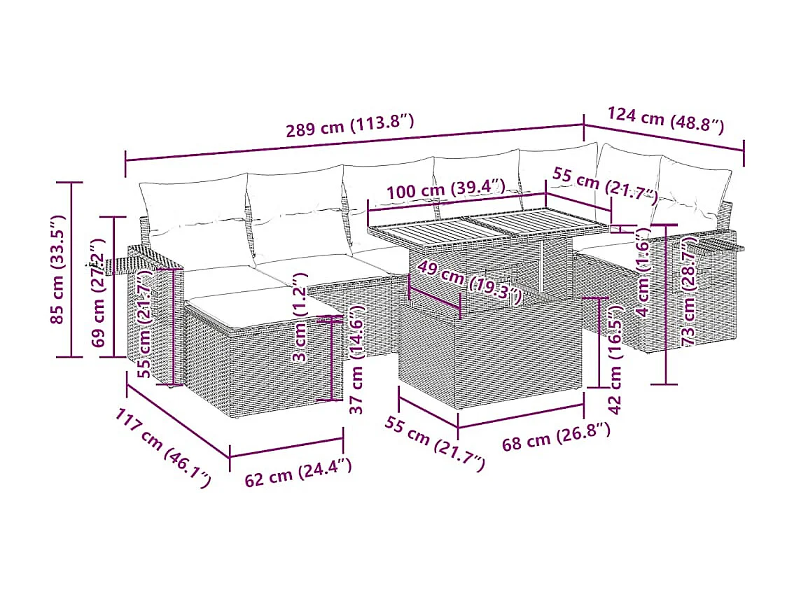 Set Divano da Giardino 8 pz con Cuscini Grigio in Polyrattan