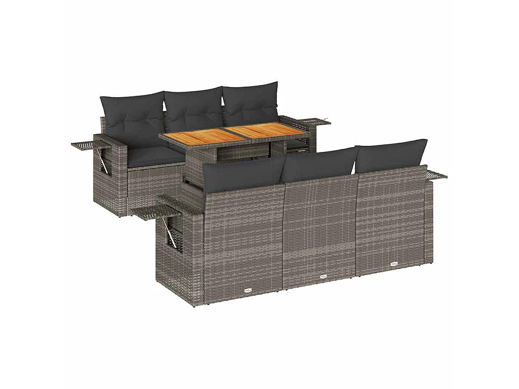 Set Divani da Giardino 7 pz con Cuscini Grigio in Polyrattan