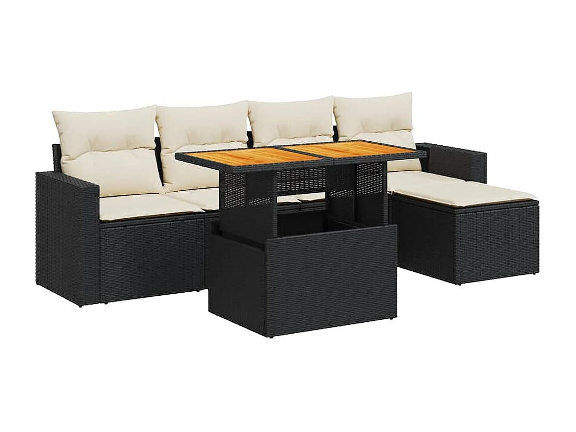6-tlg. Garten-Sofagarnitur mit Kissen Schwarz Poly Rattan