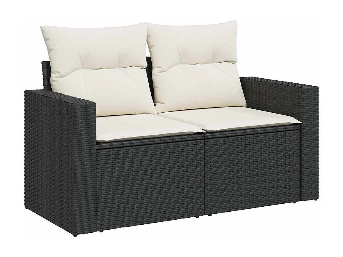 6-tlg. Garten-Sofagarnitur mit Kissen Schwarz Poly Rattan