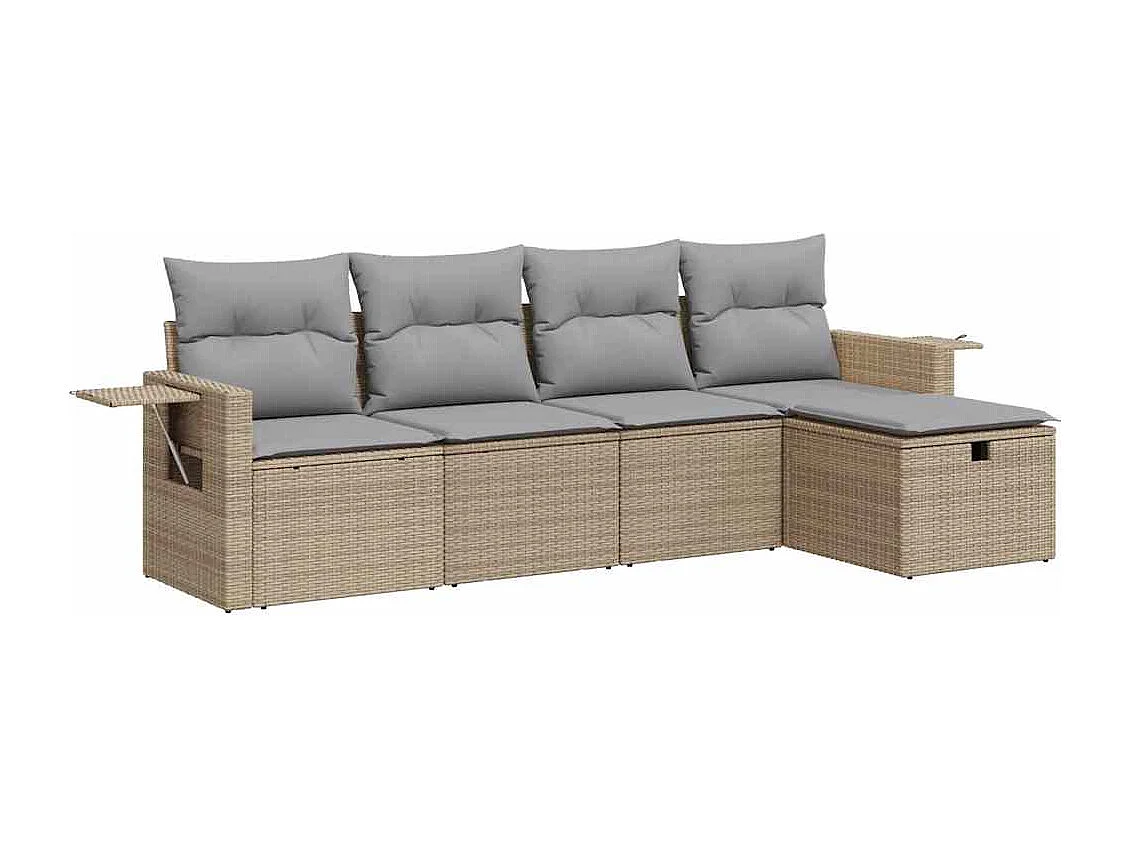 Set Divano da Giardino 5 pz con Cuscini Beige in Polyrattan