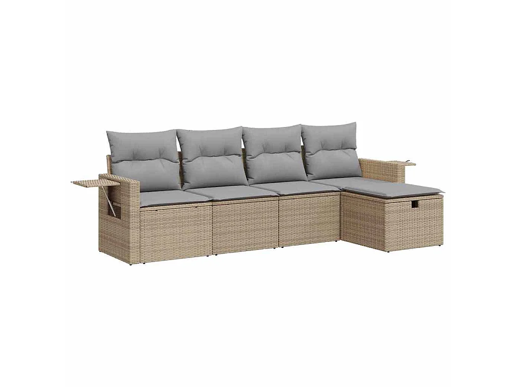 Set Divano da Giardino 5 pz con Cuscini Beige in Polyrattan