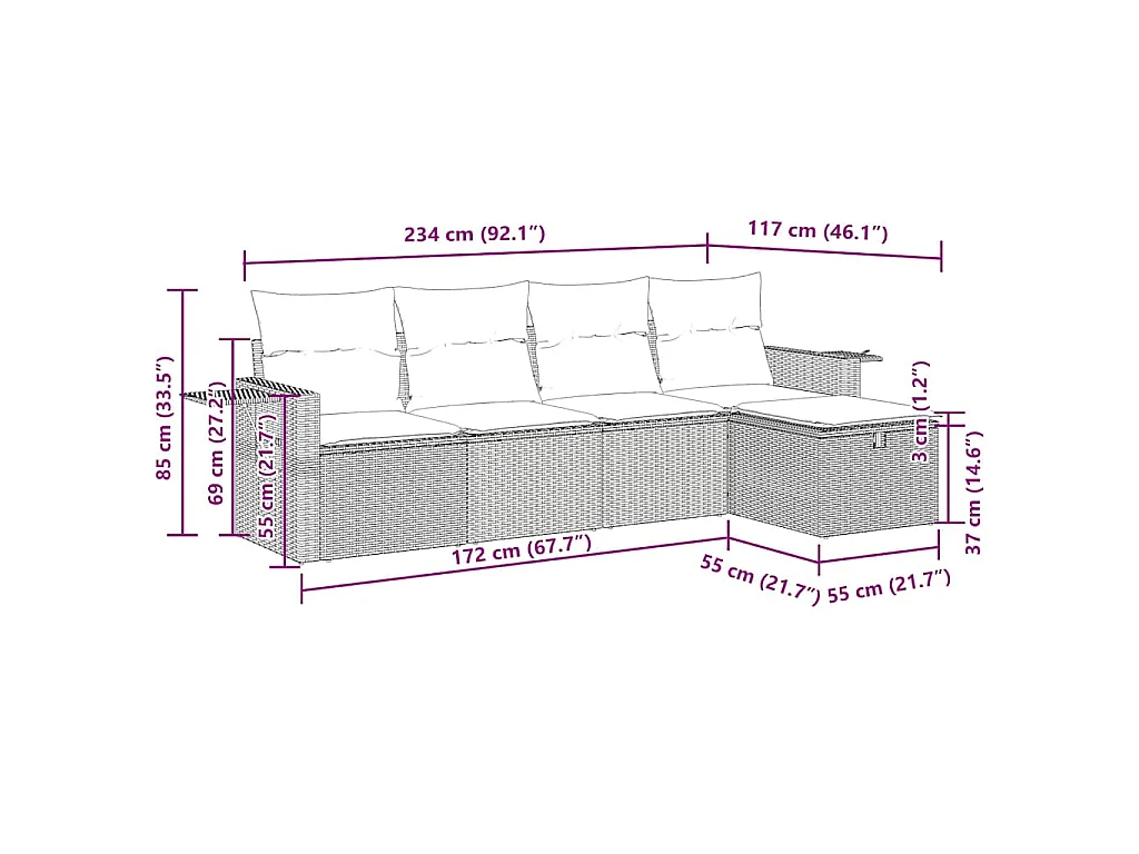 Set Divano da Giardino 5 pz con Cuscini Beige in Polyrattan