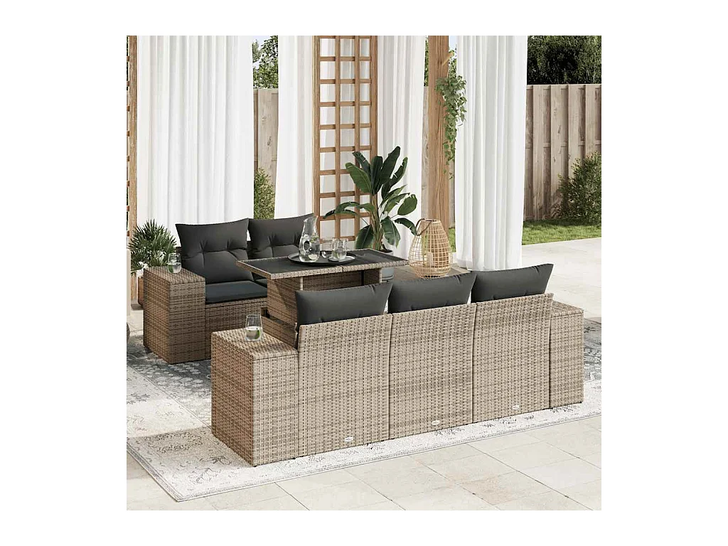 Salon de jardin 6 pcs avec coussins gris résine tressée