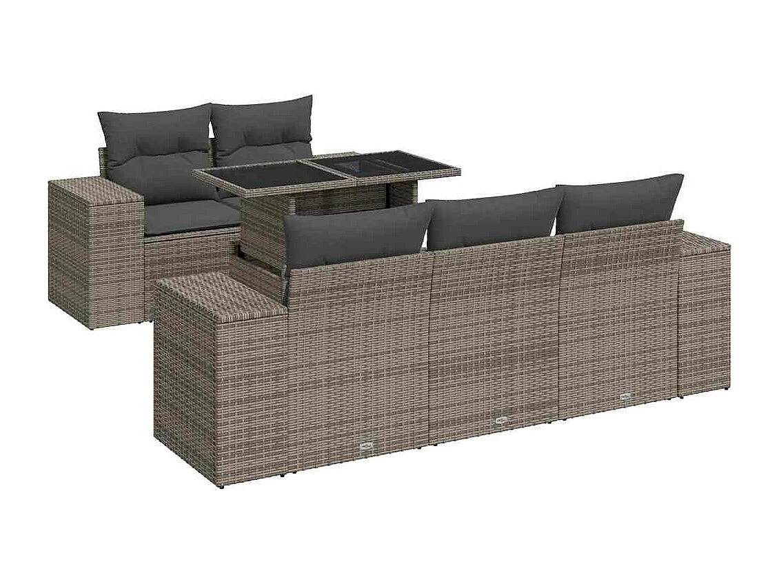 6-tlg. Garten-Sofagarnitur mit Kissen Grau Poly Rattan