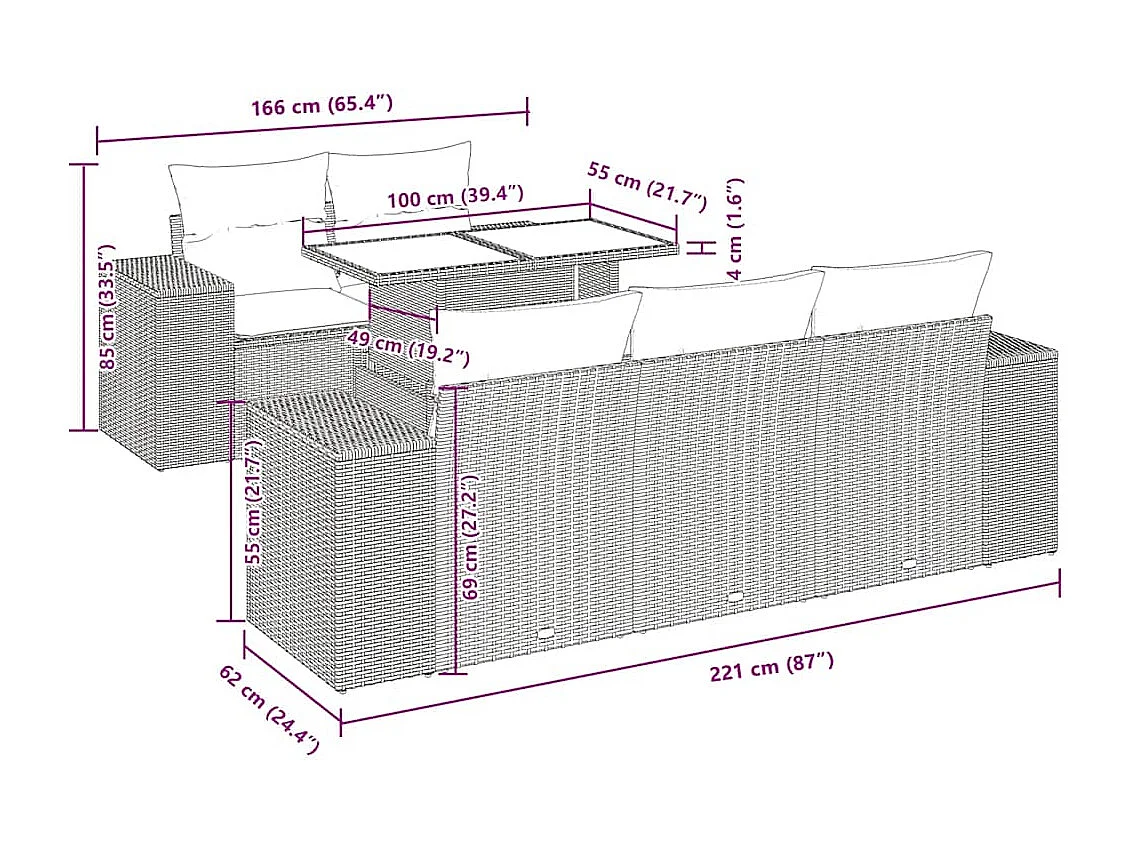 6-tlg. Garten-Sofagarnitur mit Kissen Grau Poly Rattan
