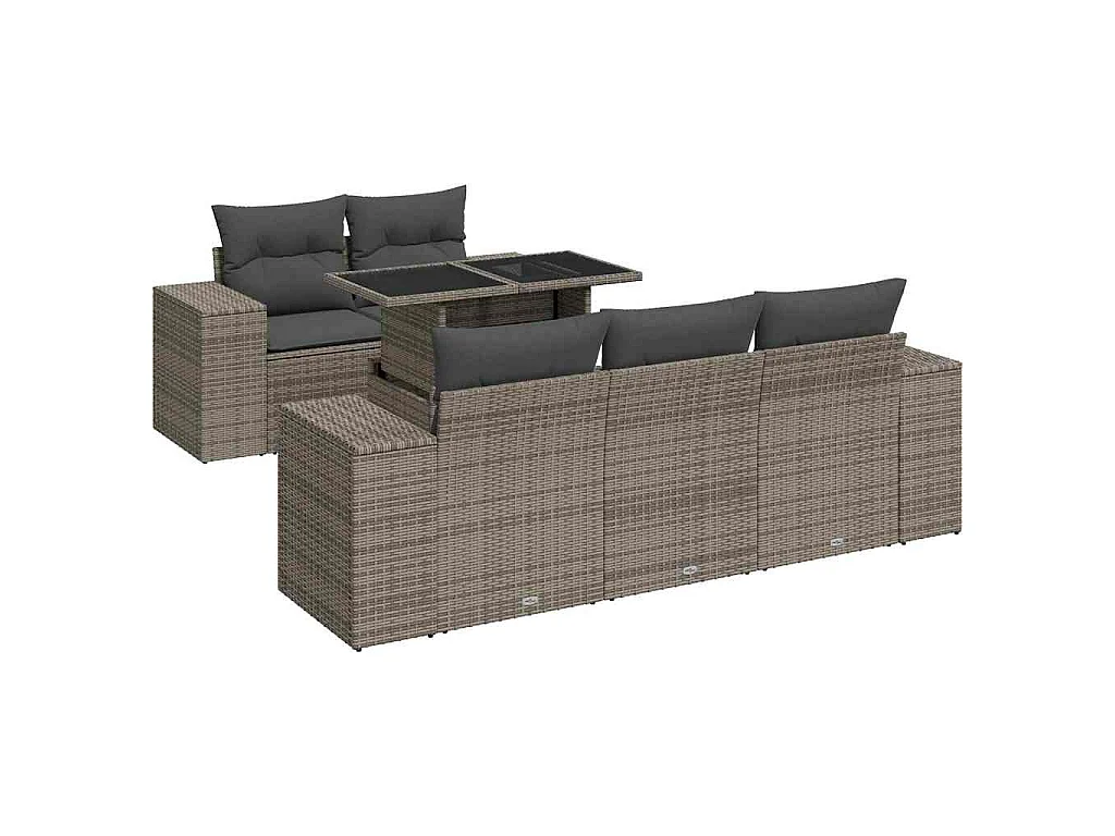 Set Divano da Giardino 6 pz con Cuscini Grigio in Polyrattan