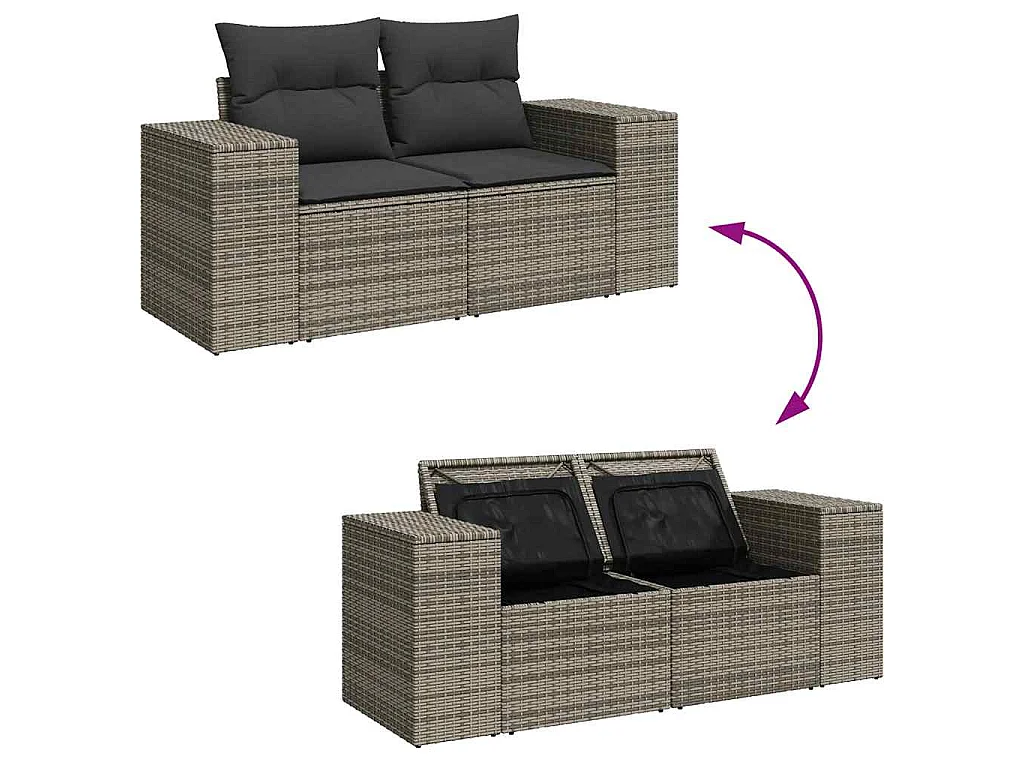 Set Divano da Giardino 6 pz con Cuscini Grigio in Polyrattan