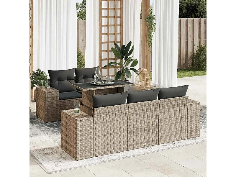 6-tlg. Garten-Sofagarnitur mit Kissen Grau Poly Rattan