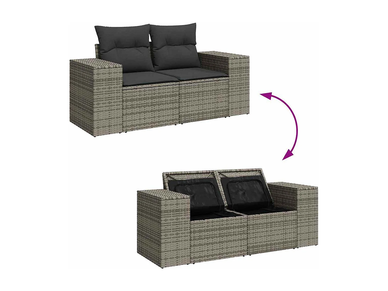 Set Divani da Giardino 7 pz con Cuscini Grigio in Polyrattan