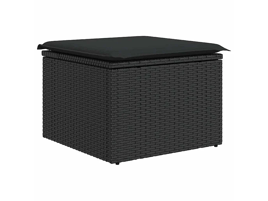 7-delige Loungeset met kussens poly rattan zwart