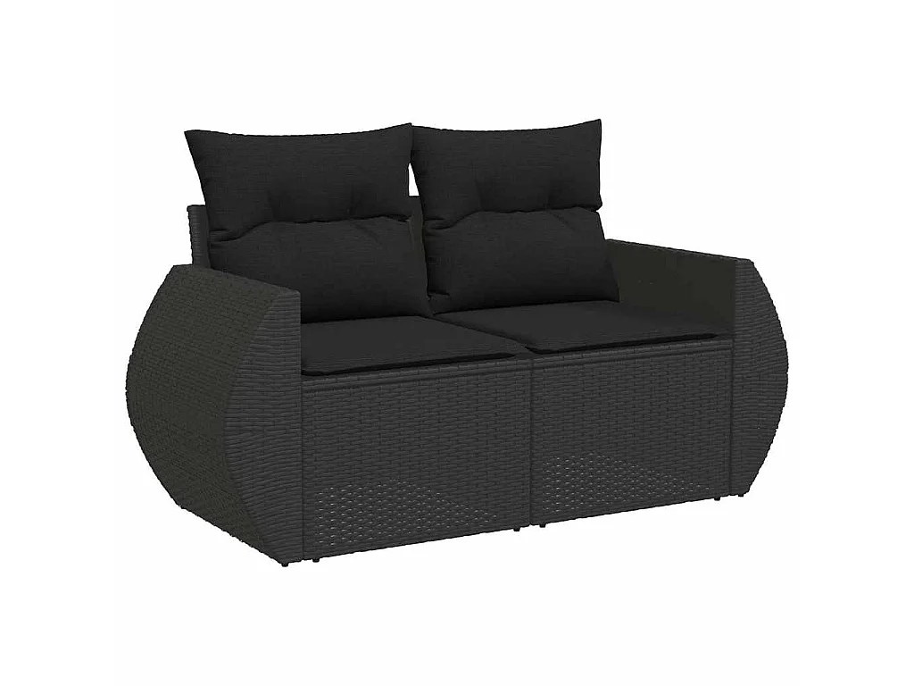 7-delige Loungeset met kussens poly rattan zwart