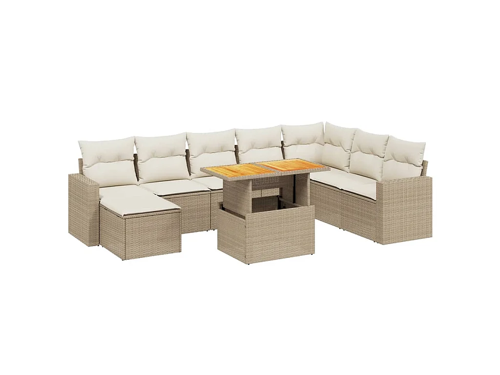 9-tlg. Garten-Sofagarnitur mit Kissen Beige Poly Rattan