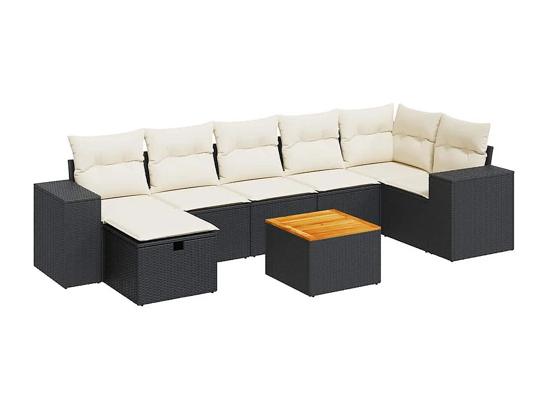 Salon de jardin 8 pcs avec coussins noir résine tressée