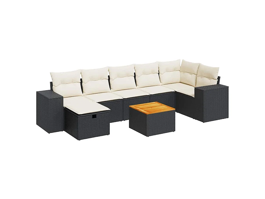 Set Divani da Giardino con Cuscini 8 pz Nero in Polyrattan