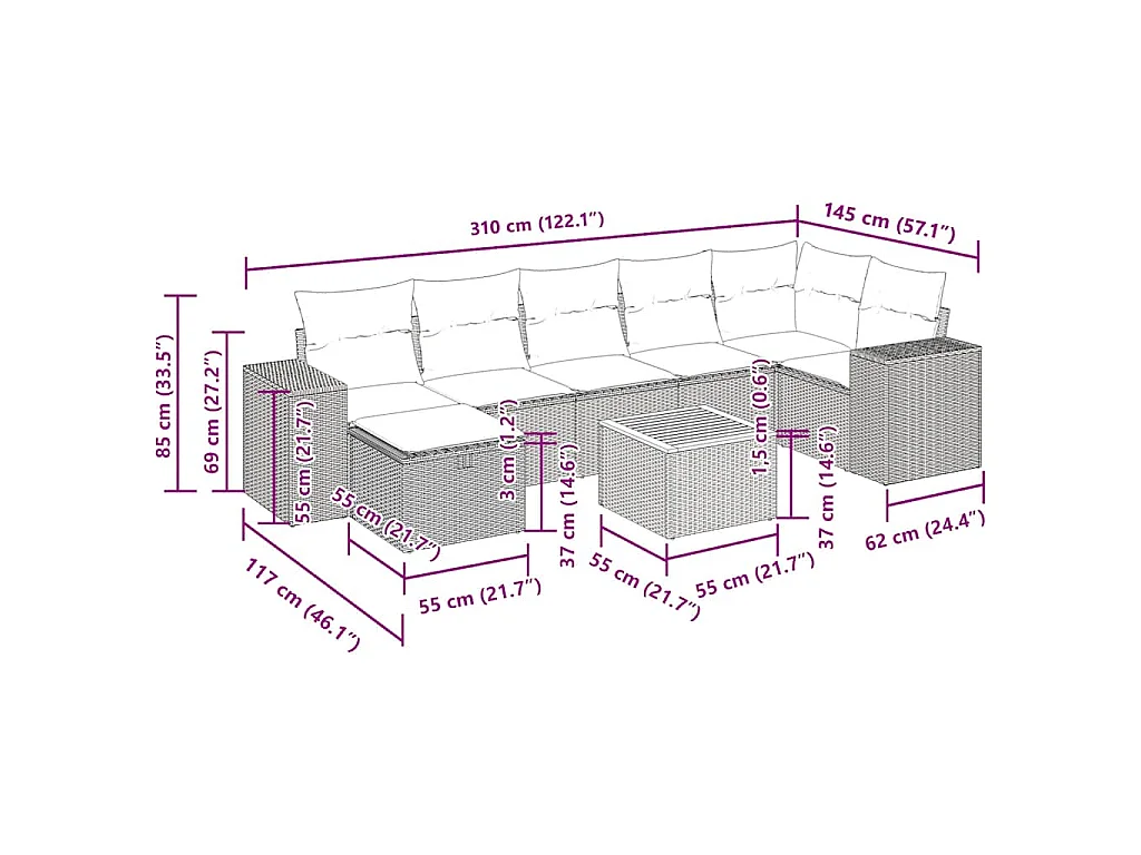Set Divani da Giardino con Cuscini 8 pz Nero in Polyrattan
