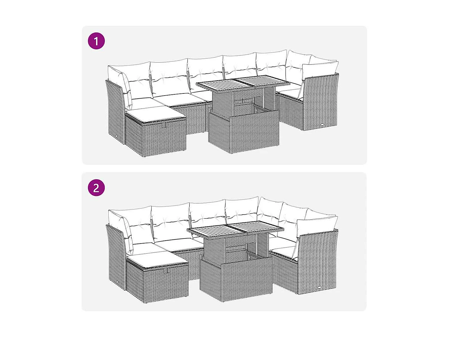 Salon de jardin avec coussins 8 pcs noir résine tressée acacia