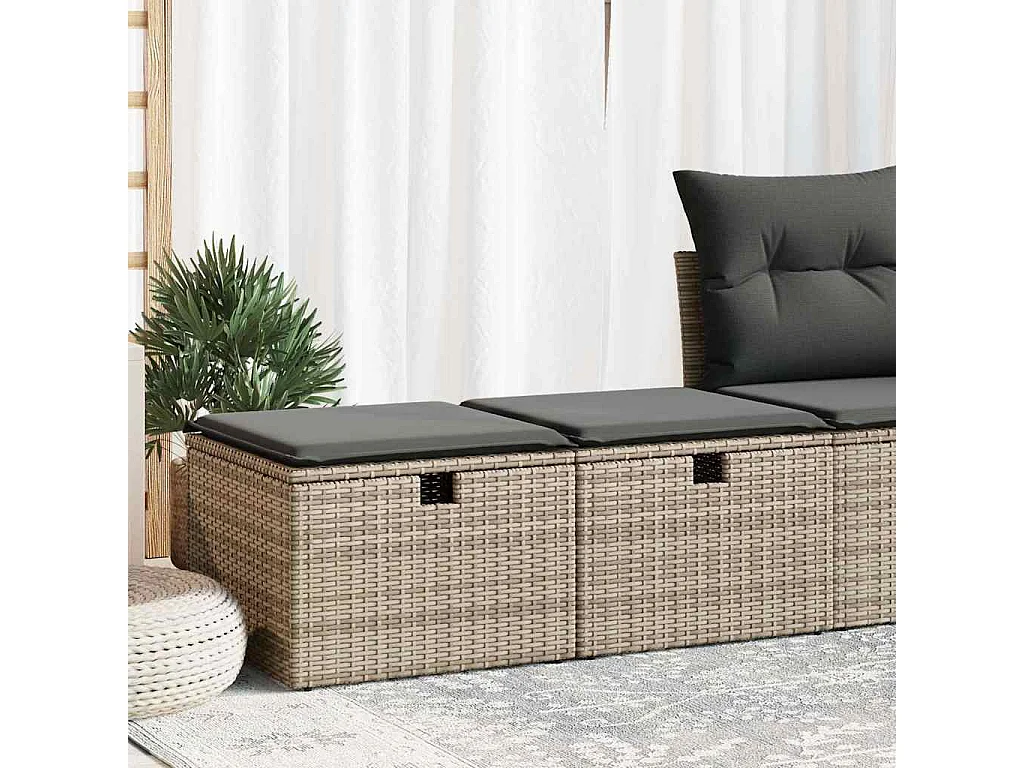 Salon de jardin 2 pcs avec coussins gris résine tressée acacia