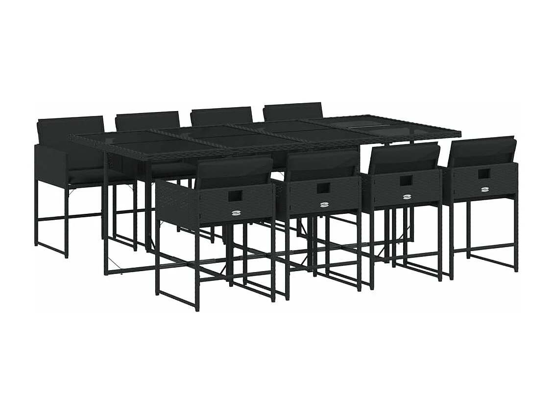 Ensemble à manger de jardin 9pcs coussins noir résine tressée