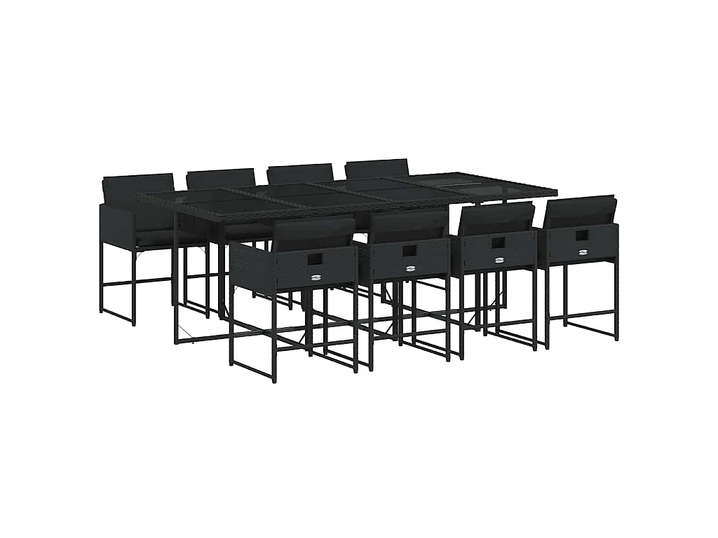 9-tlg. Garten-Essgruppe mit Kissen Schwarz Poly Rattan