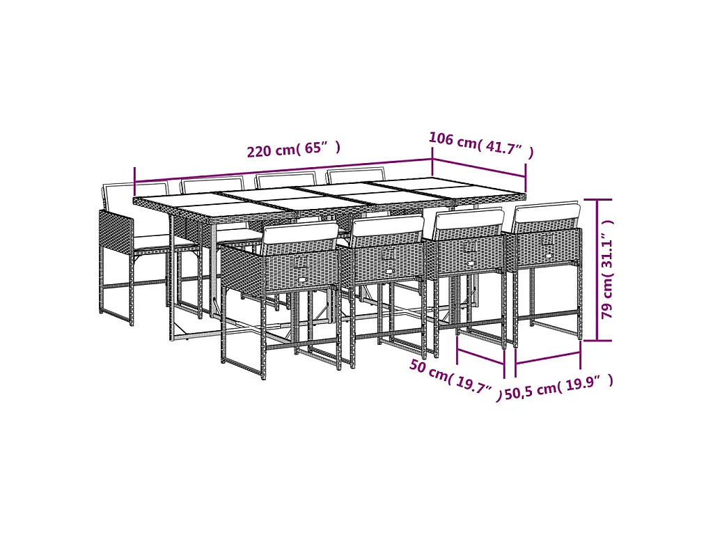 9-tlg. Garten-Essgruppe mit Kissen Schwarz Poly Rattan
