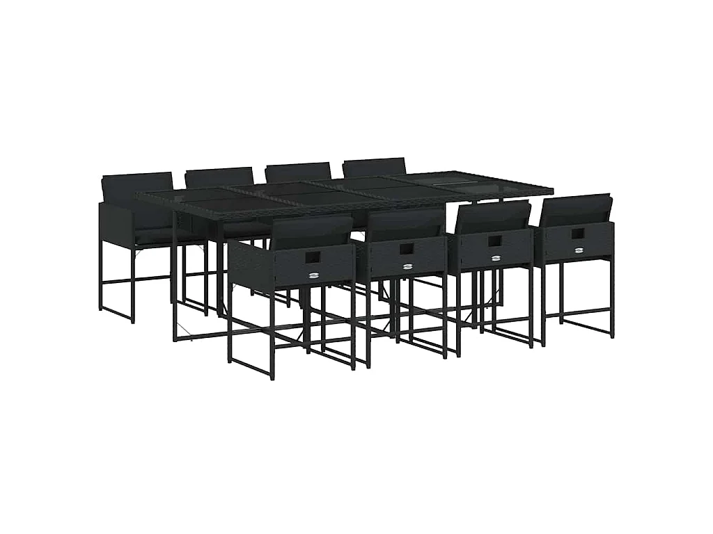 Ensemble à manger de jardin 9pcs coussins noir résine tressée