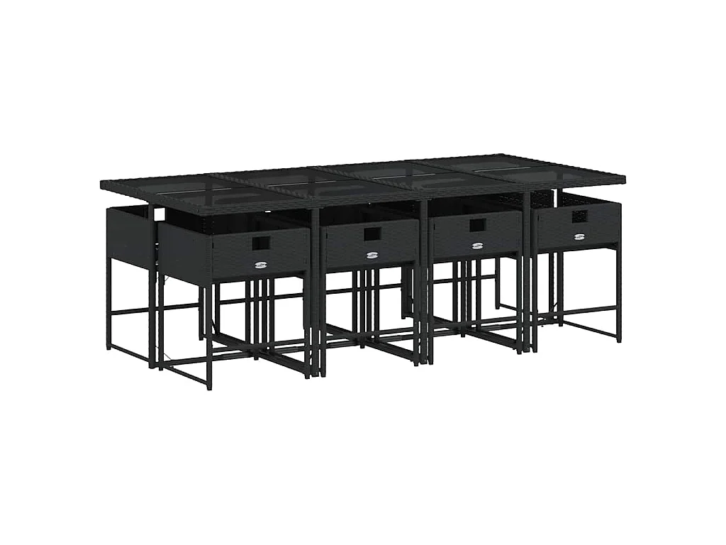 Ensemble à manger de jardin 9pcs coussins noir résine tressée