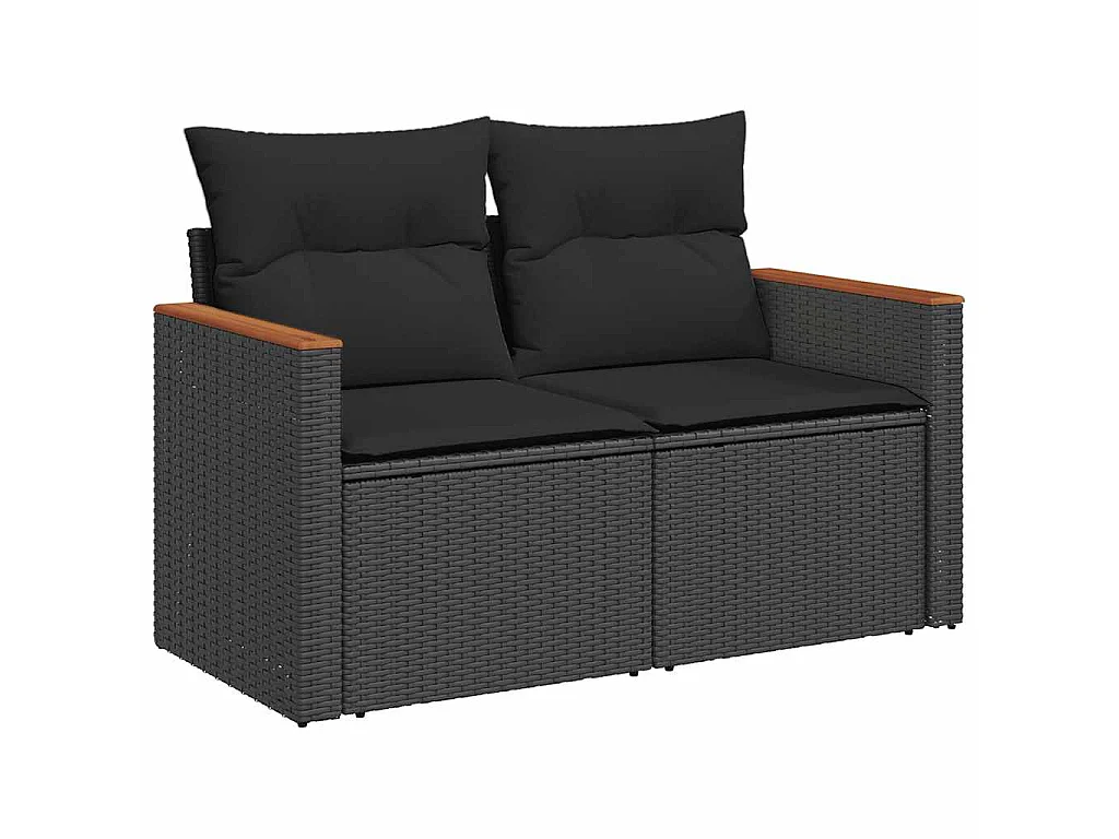 7-tlg. Garten-Sofagarnitur mit Kissen Schwarz Poly Rattan
