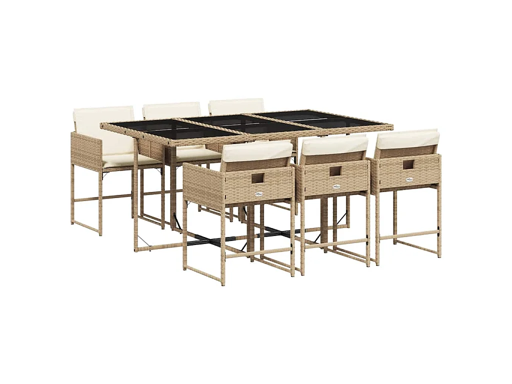 7-delige Tuinset met kussens poly rattan beige