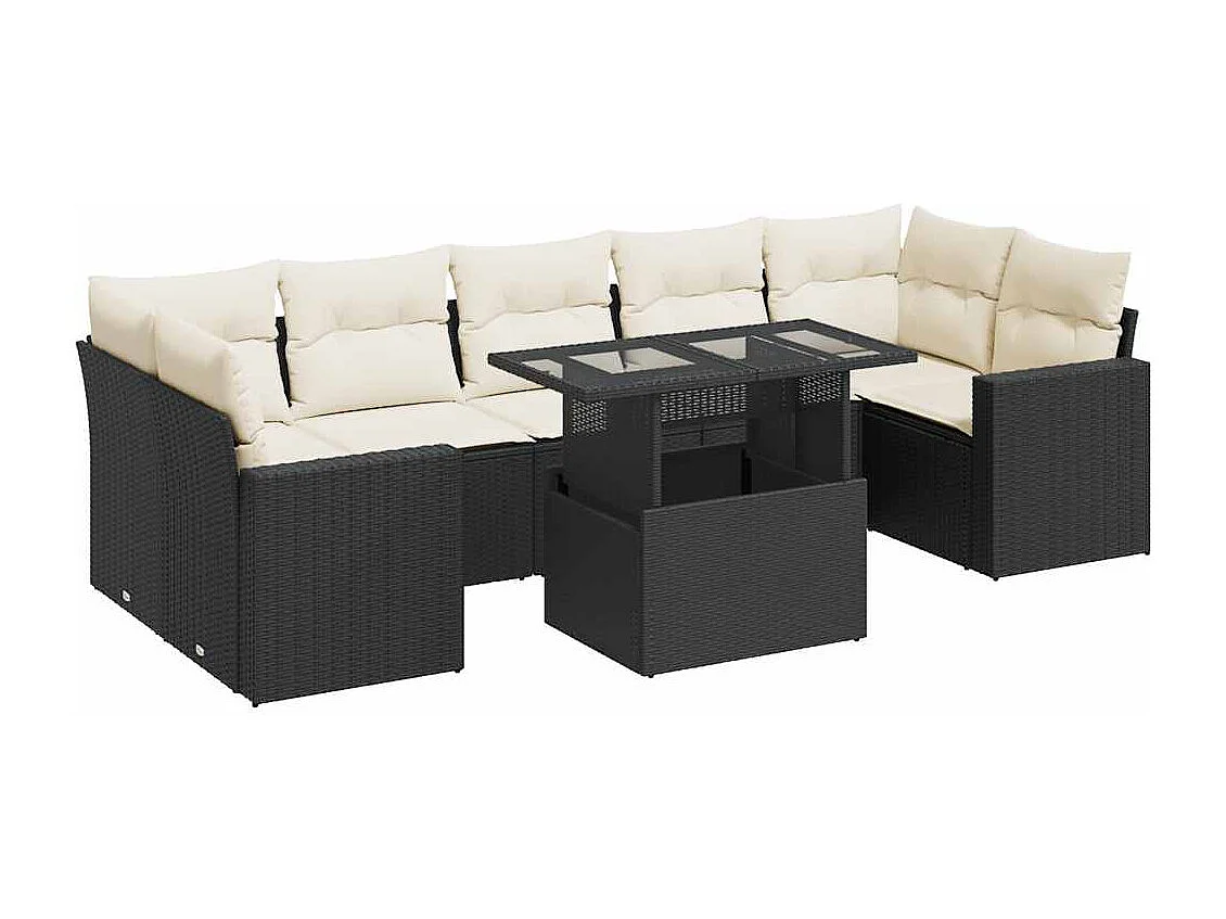 8 pcs conjunto sofás de jardim com almofadões vime PE preto