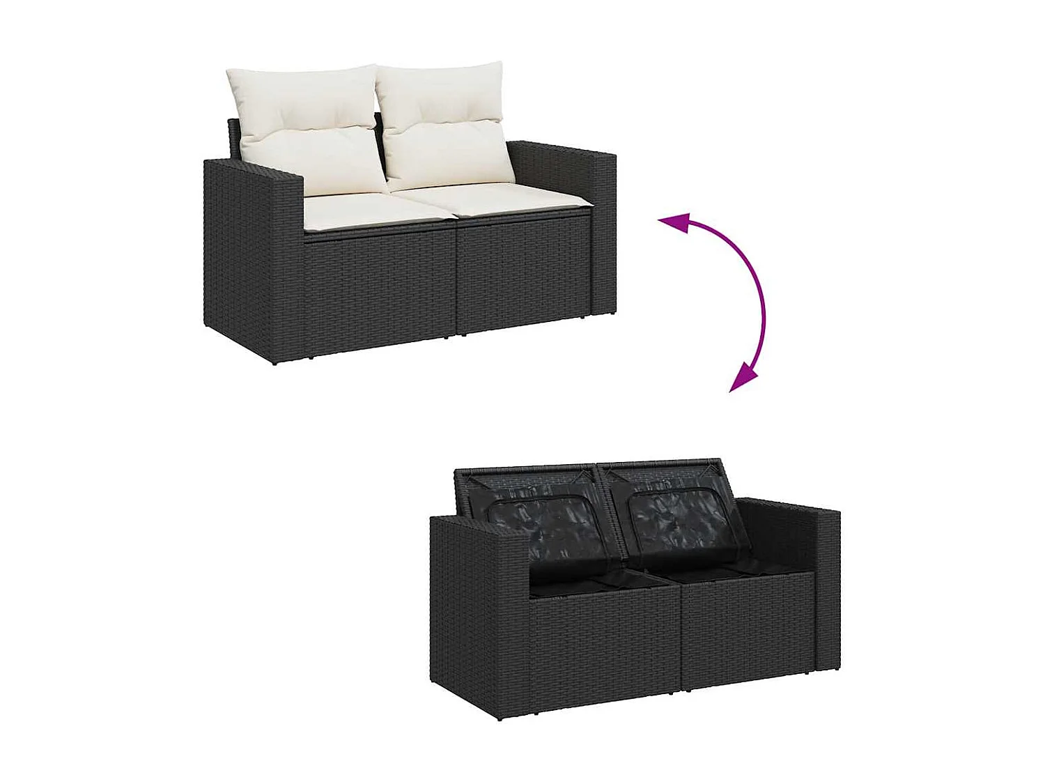 8 pcs conjunto sofás de jardim com almofadões vime PE preto