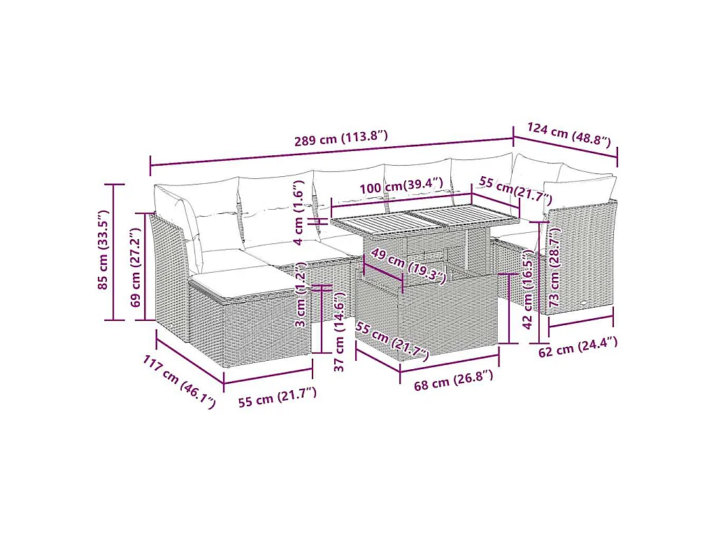 9-tlg. Garten-Sofagarnitur mit Kissen Schwarz Poly Rattan