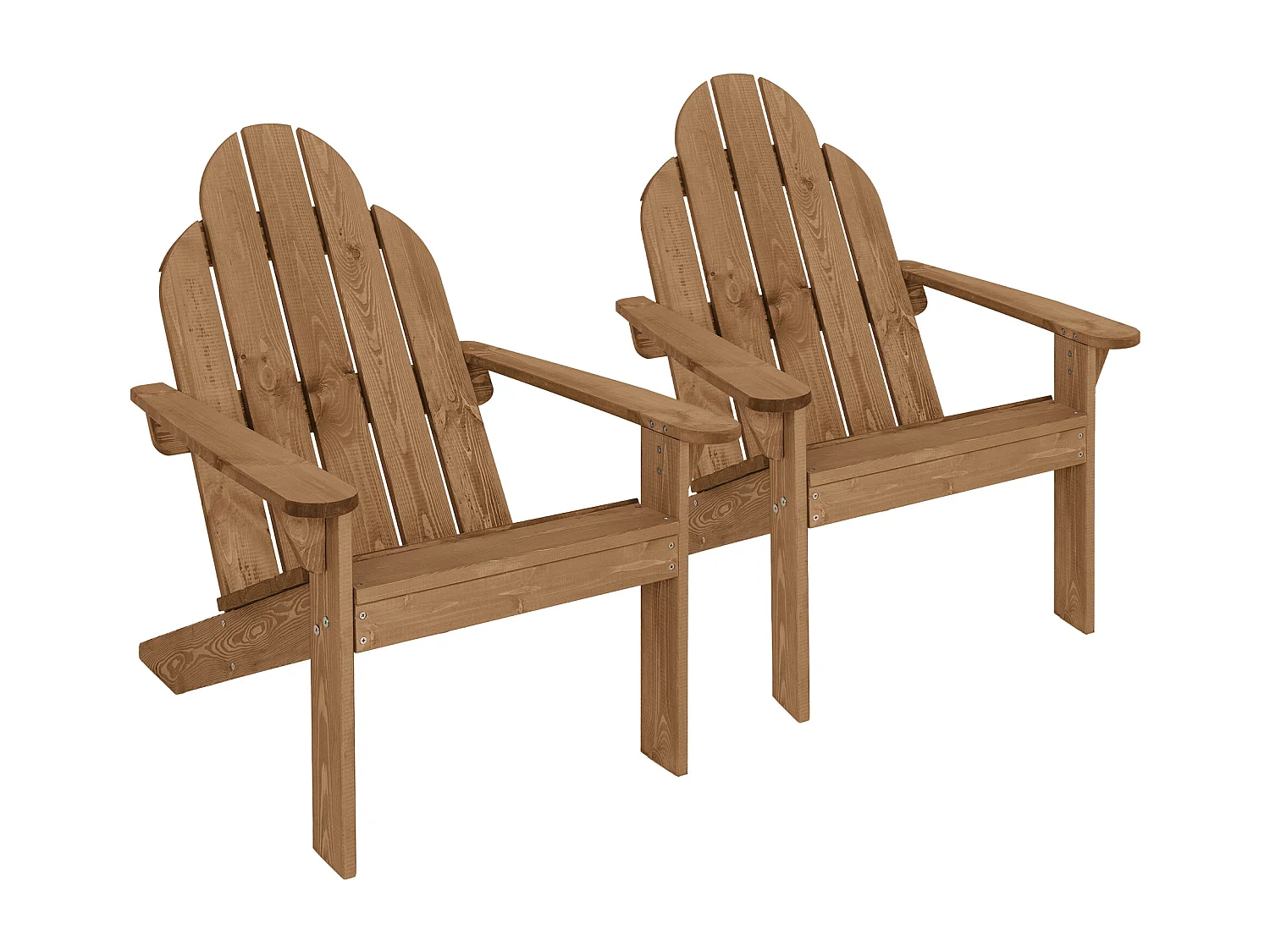 2x Fauteuil de jardin  bois massif marron Adirondack avec dossier et accoudoirs
