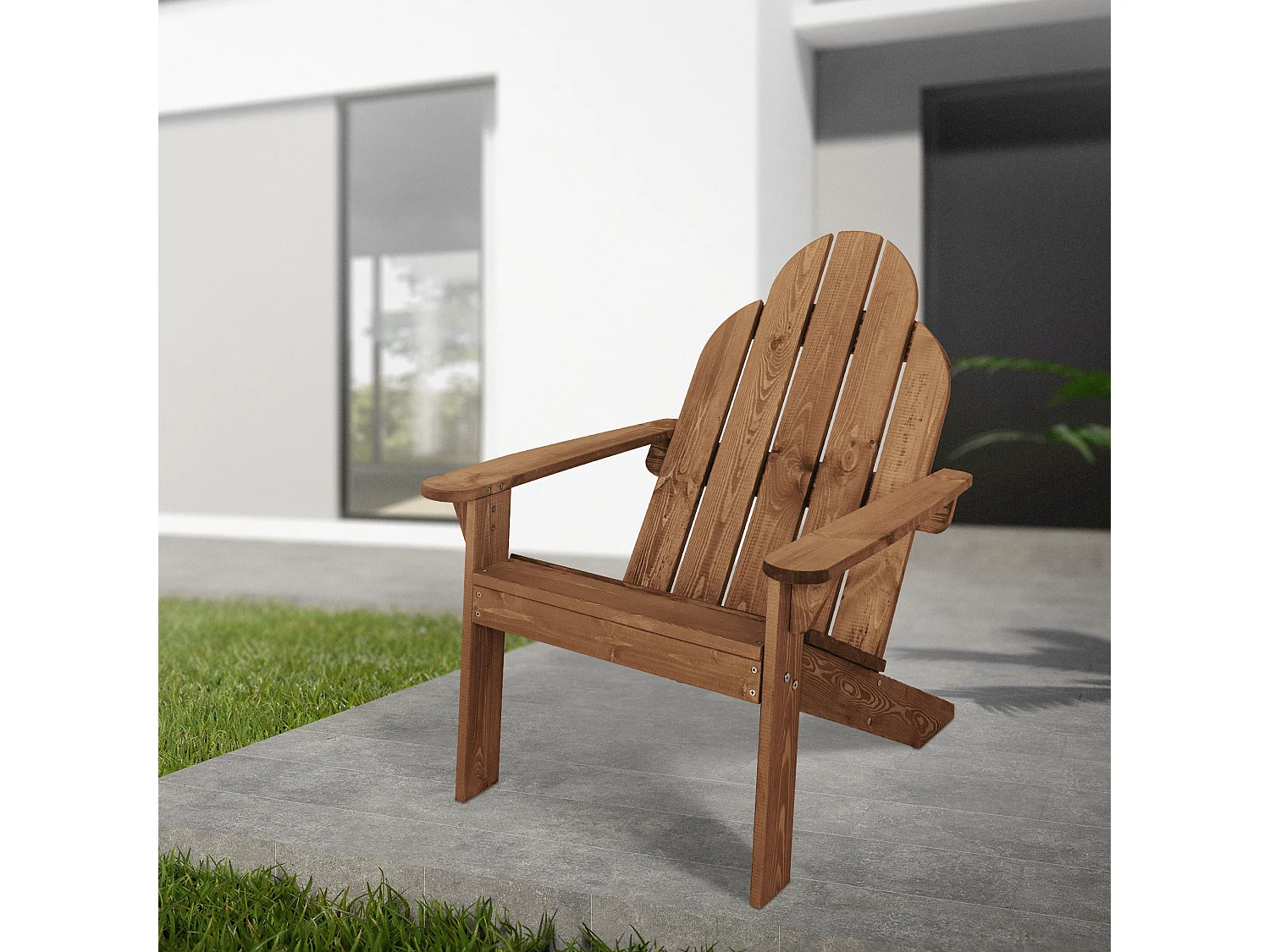 Sedia da giardino Adirondack poltroncina legno massiccio marrone con schienale