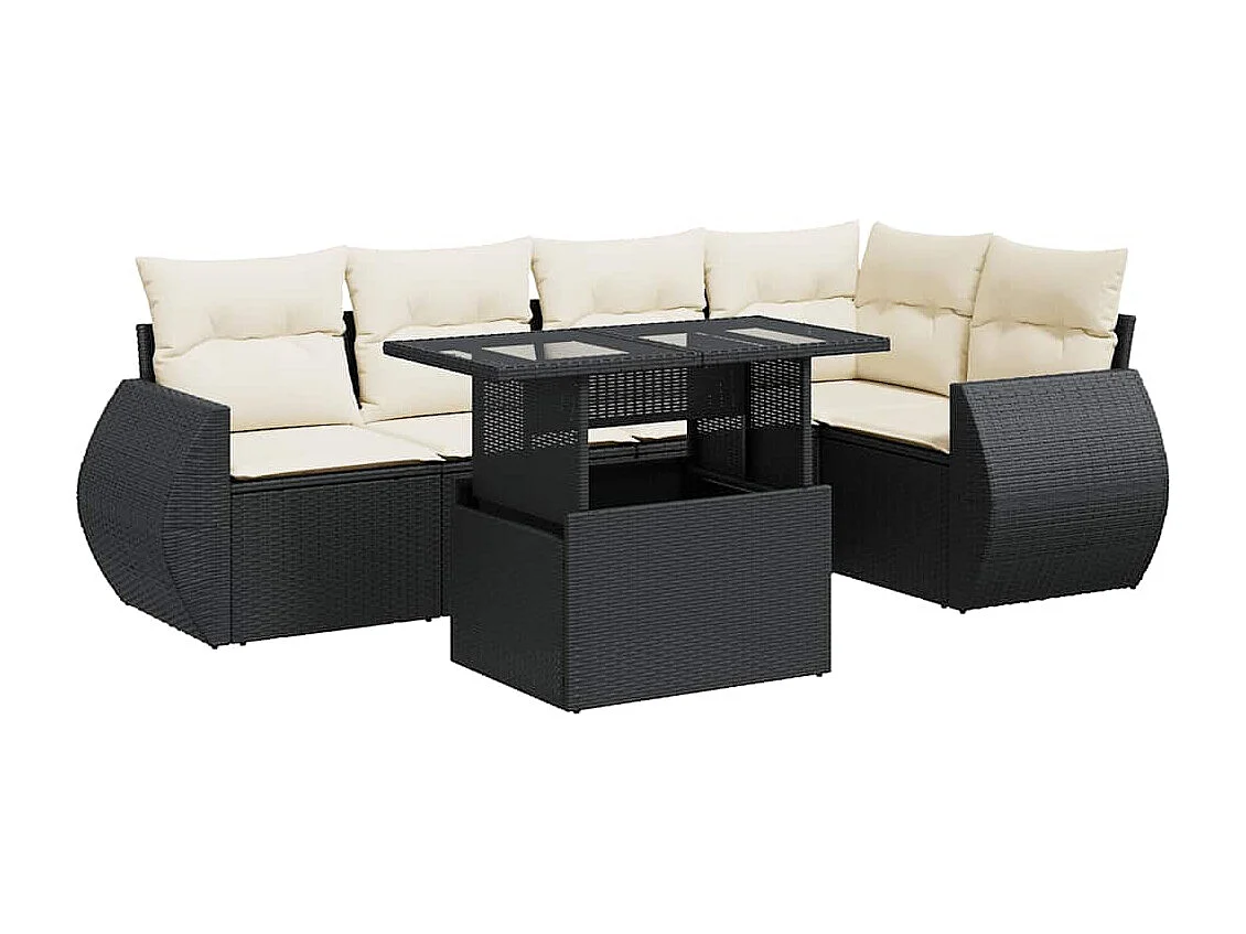 Set Divano da Giardino 6 pz con Cuscini Nero in Polyrattan