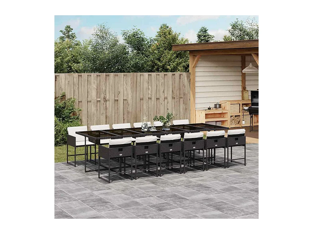 Ensemble à manger de jardin 13 pcs coussins noir résine tressée