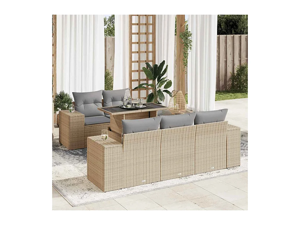 Juego de sofás jardín con cojines 6 pzas ratán sintético beige