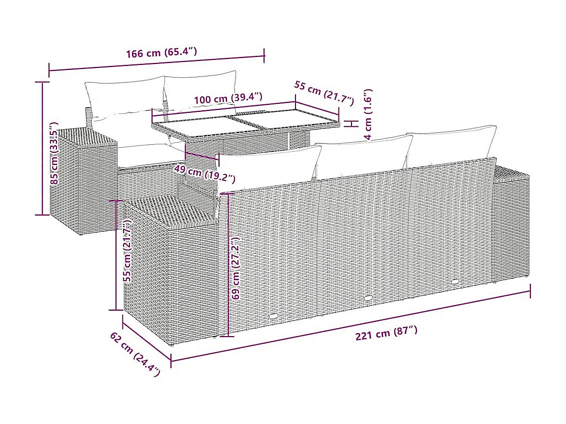 6-tlg. Garten-Sofagarnitur mit Kissen Beige Poly Rattan