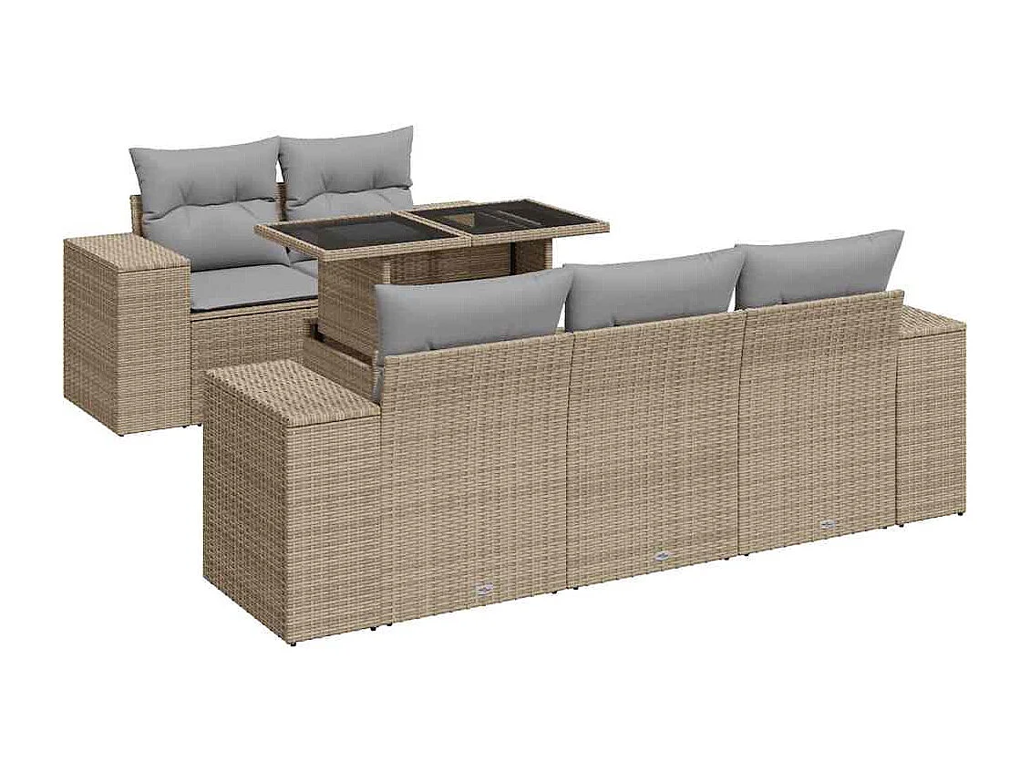 Set Divano da Giardino 6 pz con Cuscini Beige in Polyrattan