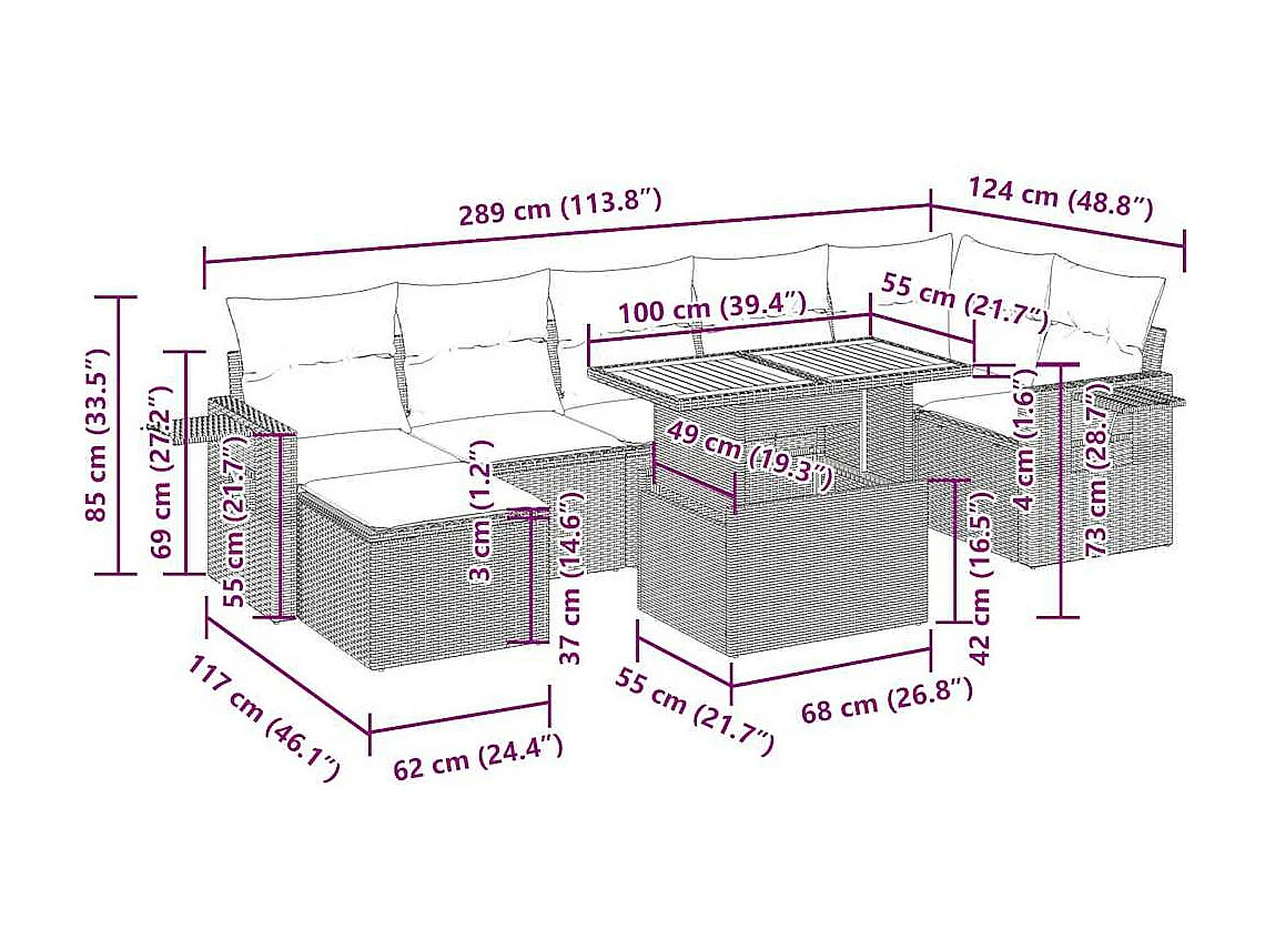 8-tlg. Garten-Sofagarnitur mit Kissen Schwarz Poly Rattan