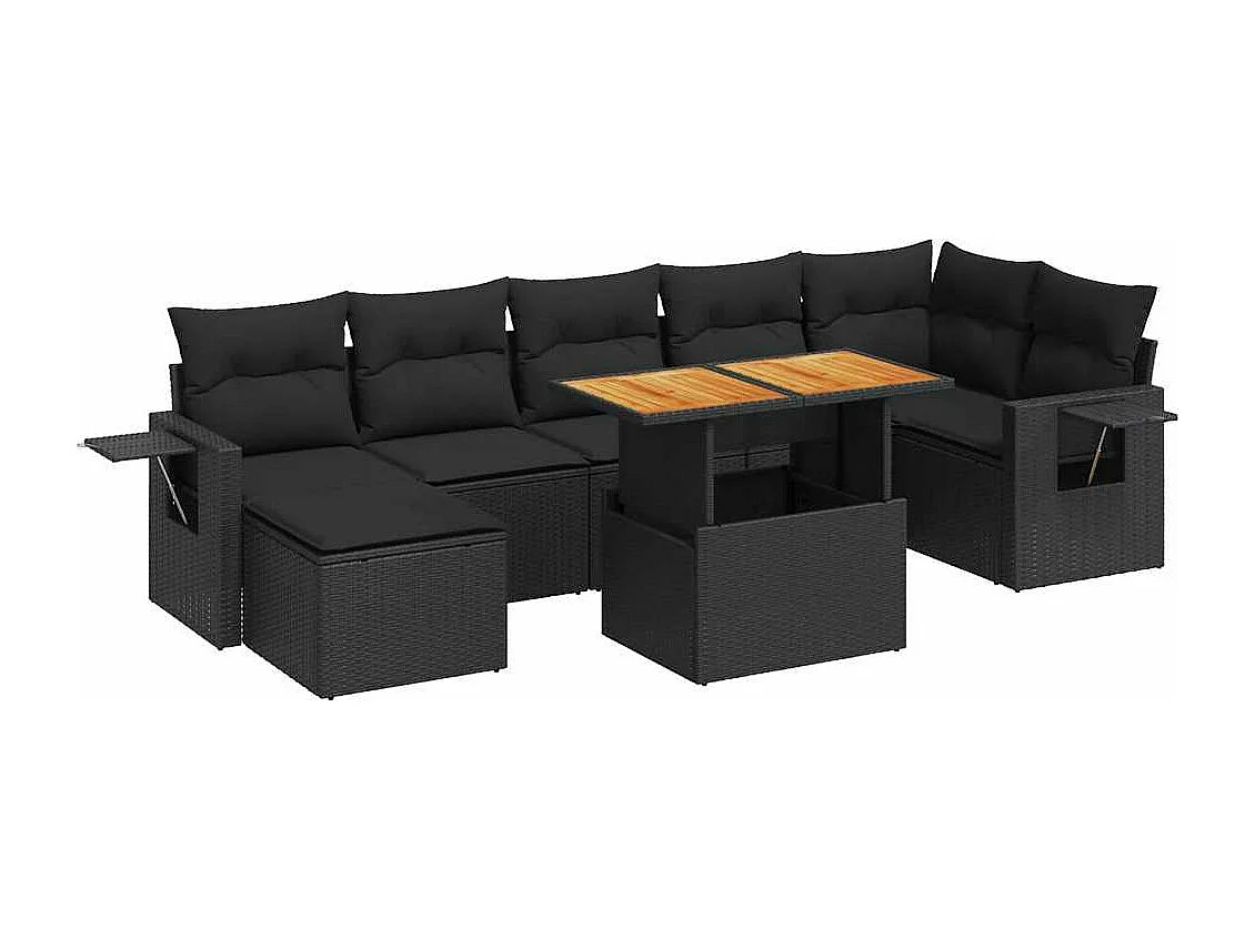 8-tlg. Garten-Sofagarnitur mit Kissen Schwarz Poly Rattan