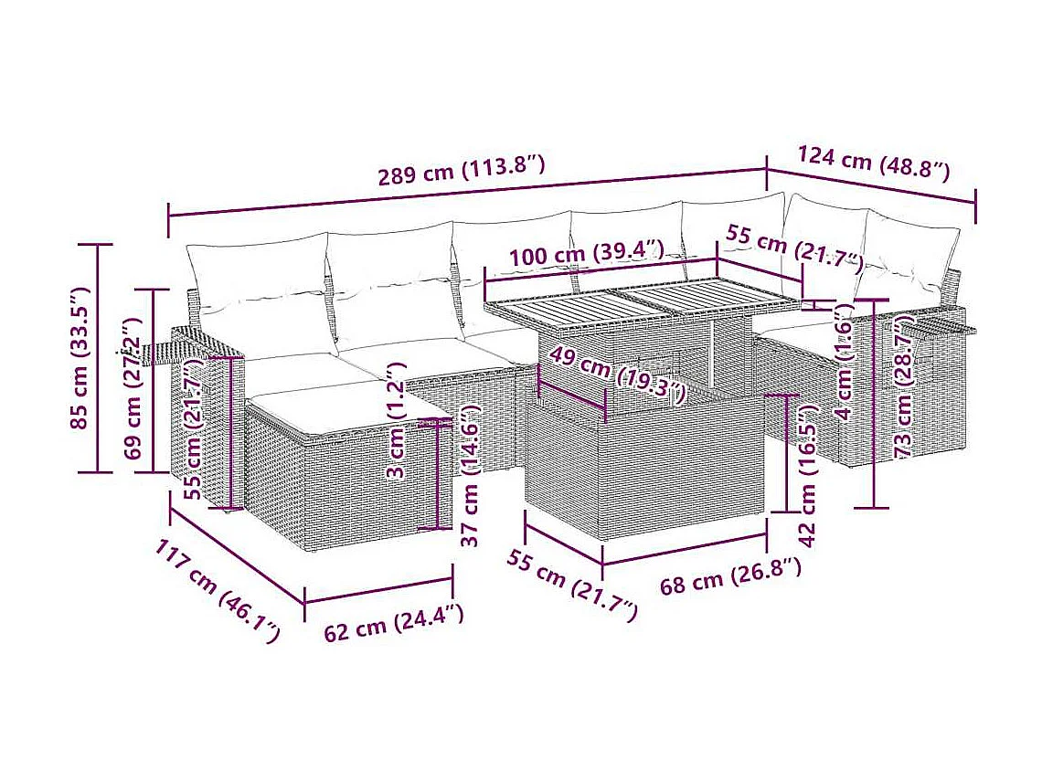 8-tlg. Garten-Sofagarnitur mit Kissen Schwarz Poly Rattan