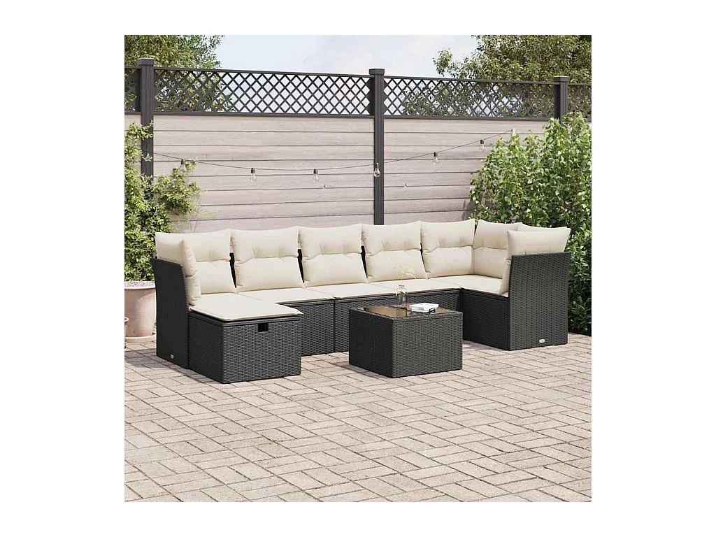 8-tlg. Garten-Sofagarnitur mit Kissen Schwarz Poly Rattan