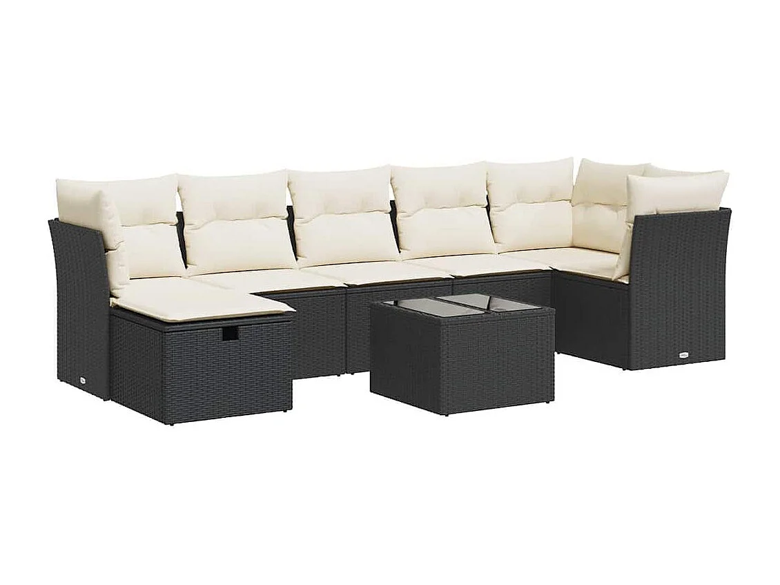 Salon de jardin 8 pcs avec coussins noir résine tressée