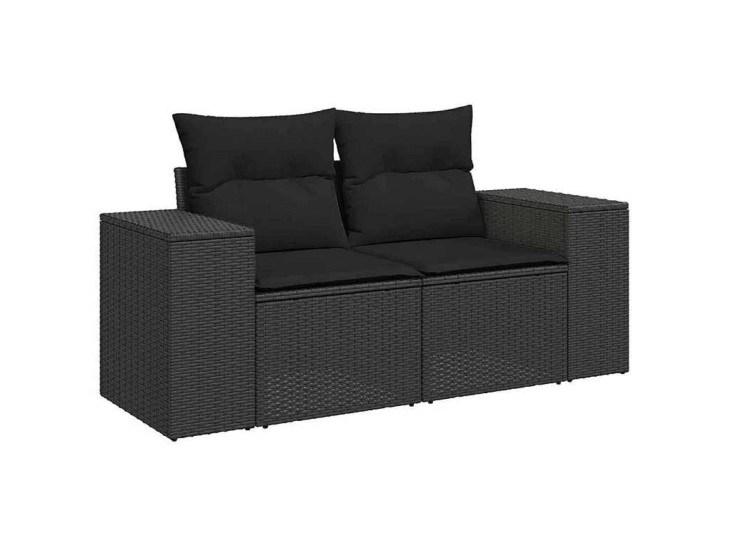 Set Divano da Giardino 6 pz con Cuscini Nero Polyrattan Acacia