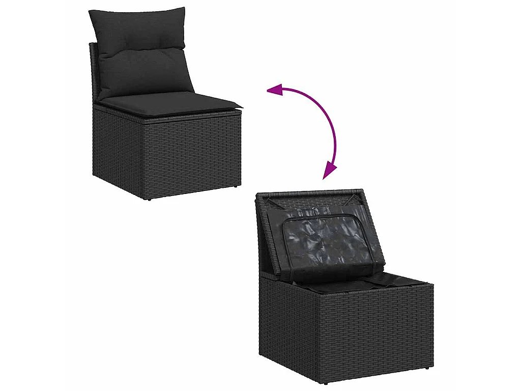 Set Divano da Giardino 6 pz con Cuscini Nero Polyrattan Acacia