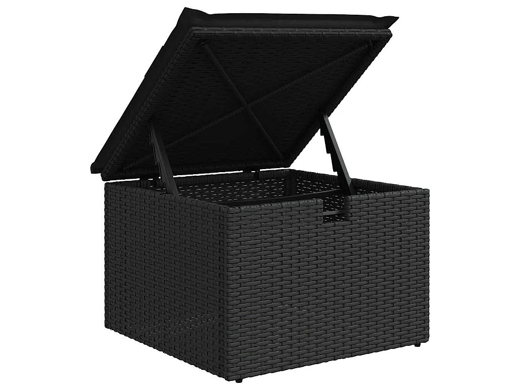 Set Divano da Giardino 6 pz con Cuscini Nero Polyrattan Acacia