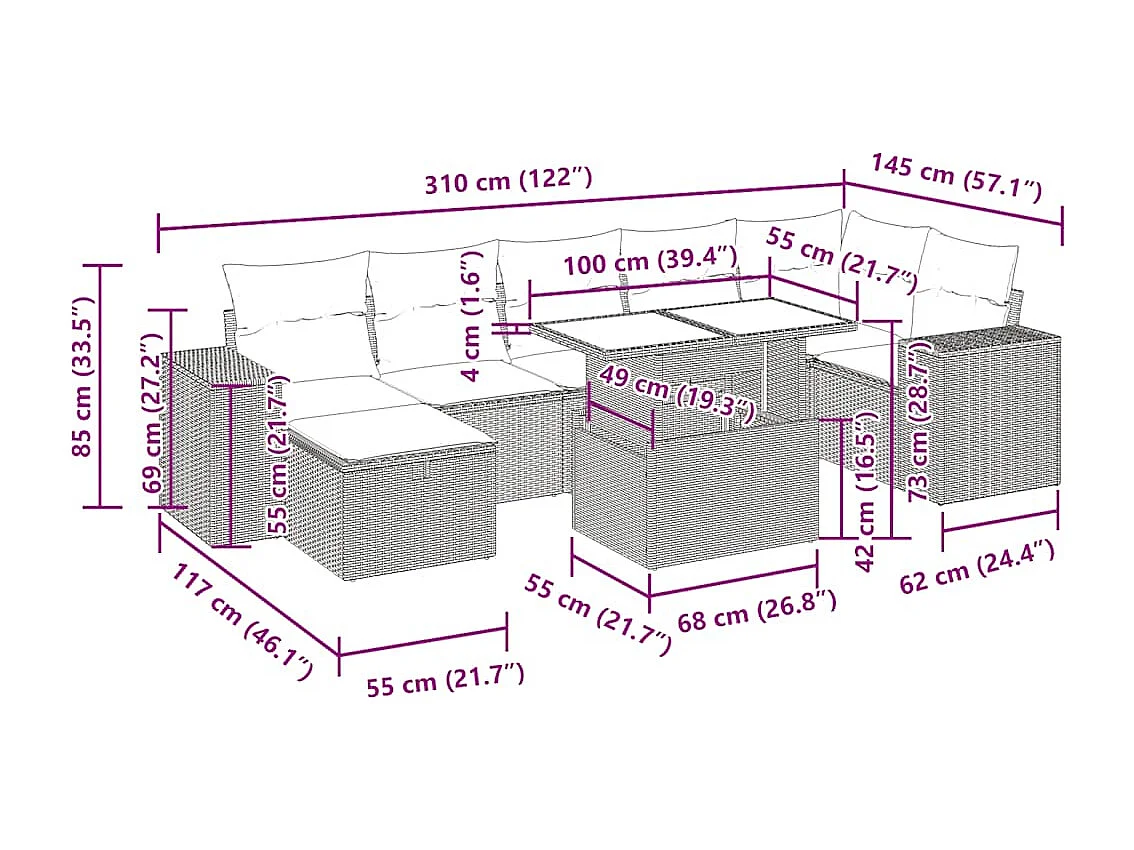 Set Divano da Giardino 5 pz con Cuscini Beige in Polyrattan