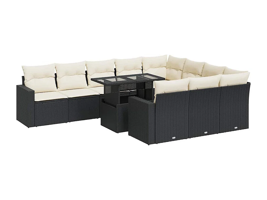 Salon de jardin 11 pcs avec coussins noir résine tressée