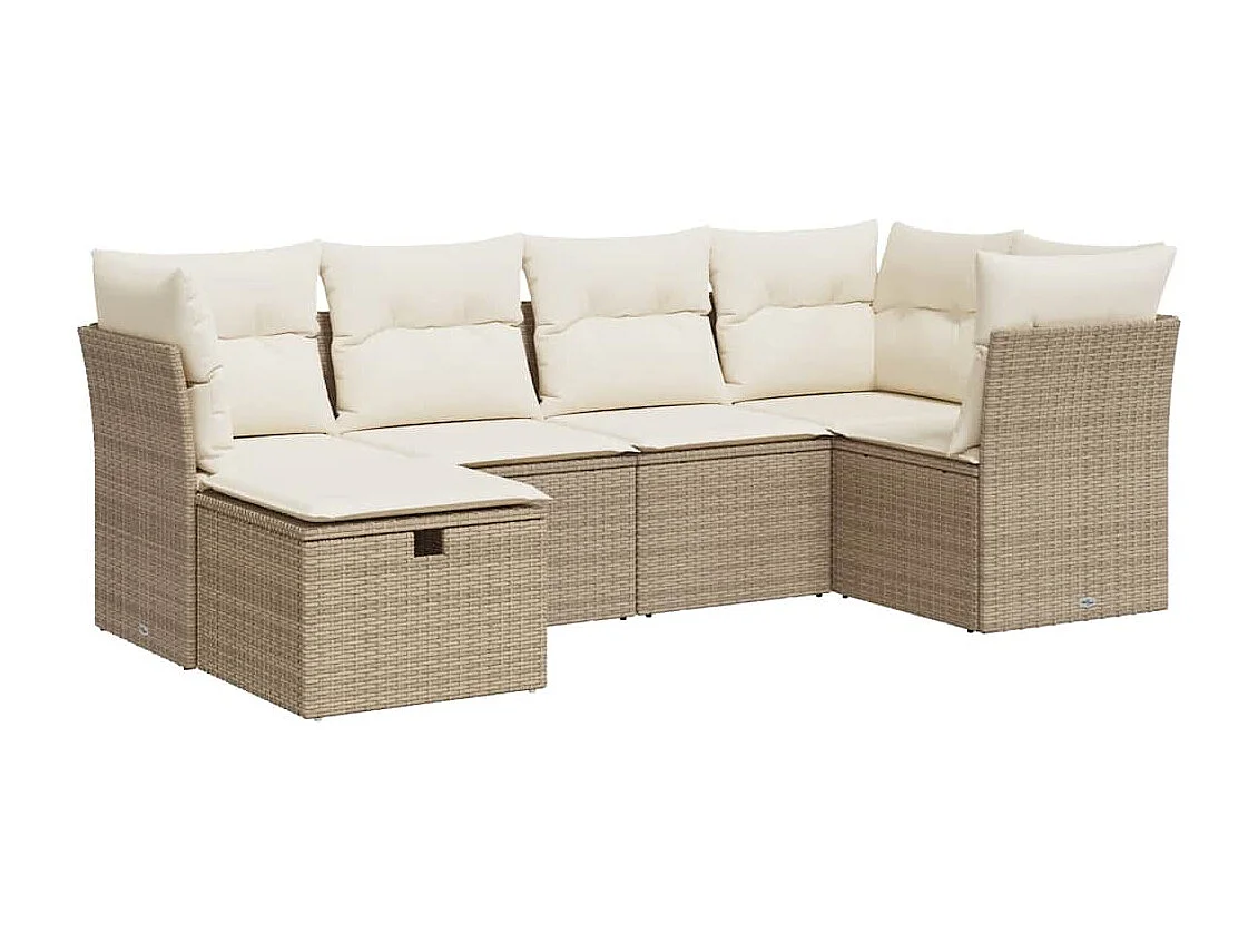 Set Divano da Giardino 6 pz con Cuscini Beige in Polyrattan